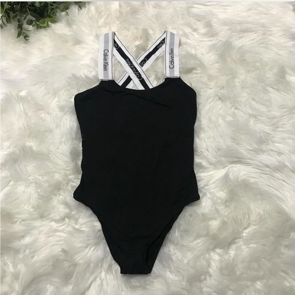 Calvin Klein Black Bodysuit with Logo Straps
